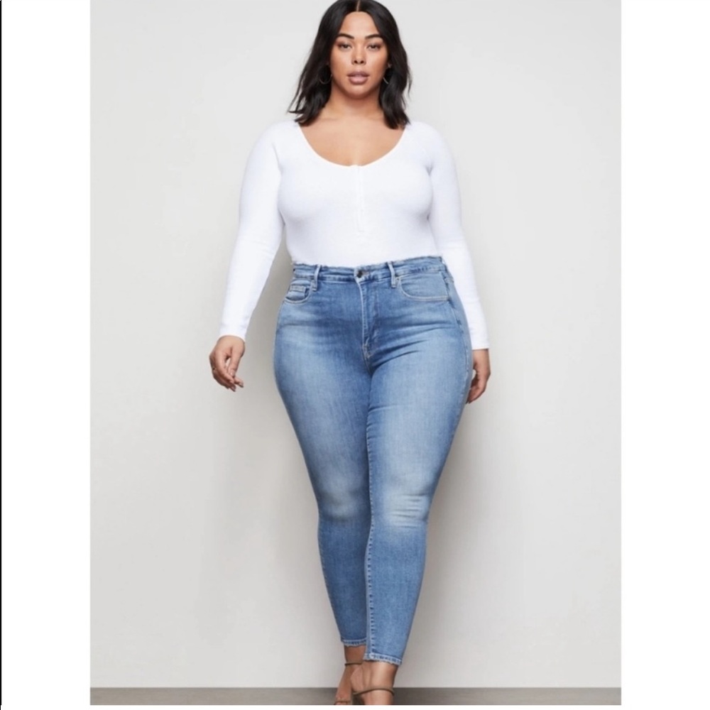 Good American Good Waist Jeans Blue High Rise Skinny Plus Size Distressed NEW